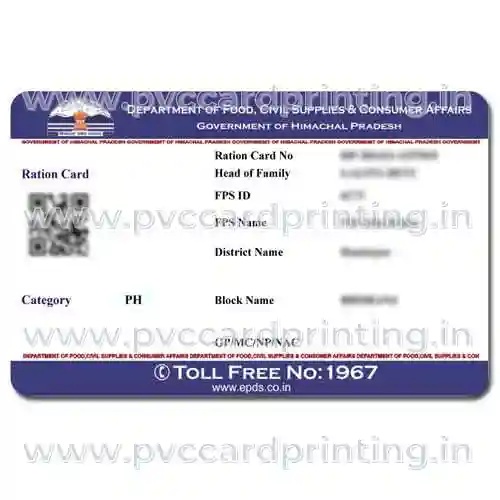 Himachal Pradesh Ration Card PVC Card Printing